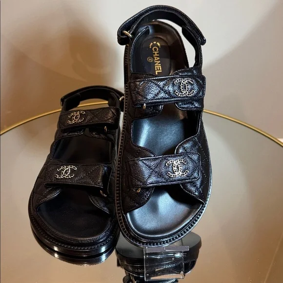 Chanel Dad Sandals chain CC logo Quilted leather sz 38.5 AUTHENTICATED! - Picture 9 of 17